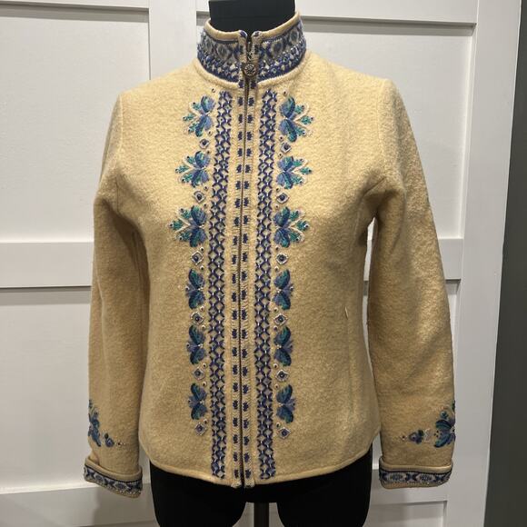 Icelandic Wool Sweater Zip Closure Women’s Small, Cream And Blue - Picture 1 of 11